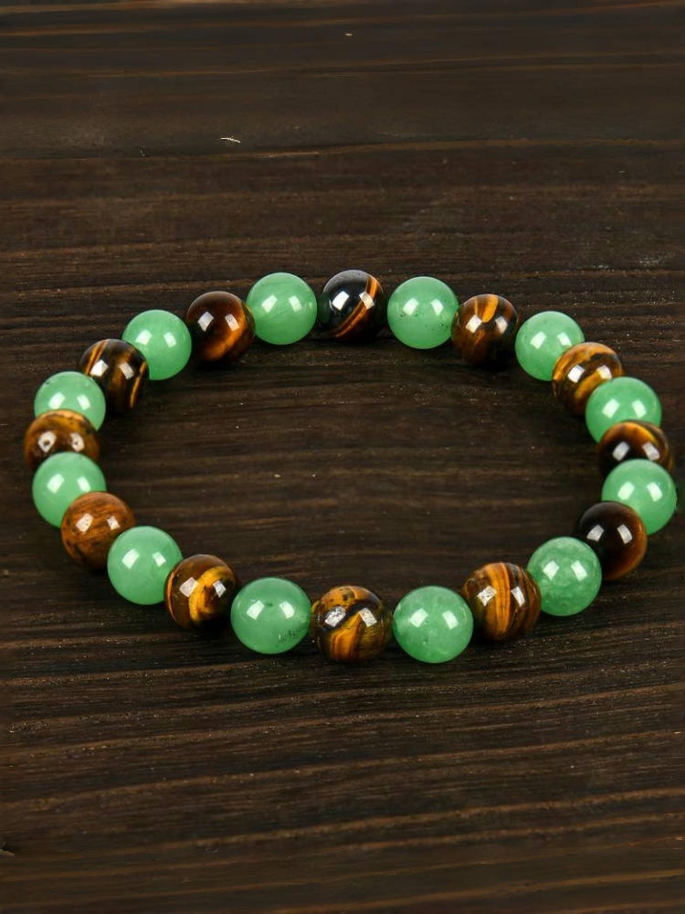 1pc Arpurraina Money Attraction Bracelet with Green Aventurine & Tiger Eye -    blue friendship bracelet beaded  jewelry protection bracelet encouragement gift fashion artificial bracelet  of  the  day Colorblock Beaded Crystal Bracelet