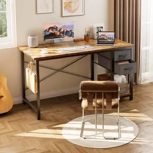 Aobtkel® 47IN Computer Desk with 2 Drawers For Study Office Gaming Wood Table with Adjustable Position Drawers Modern Work Table