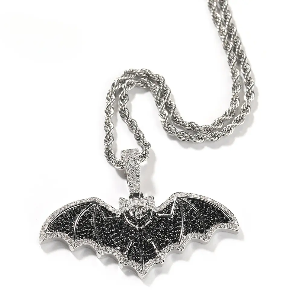 Loveden New Creative Dark Gothic Iced Out Bat Pendant Necklace For Men, Full Pave Cubic Zirconia Trend Hip Hop Rap Street Statement Jewelry, Stackable Cuban Chain Accessory, Ideal Gift For Nightclub Concert Birthday Holiday