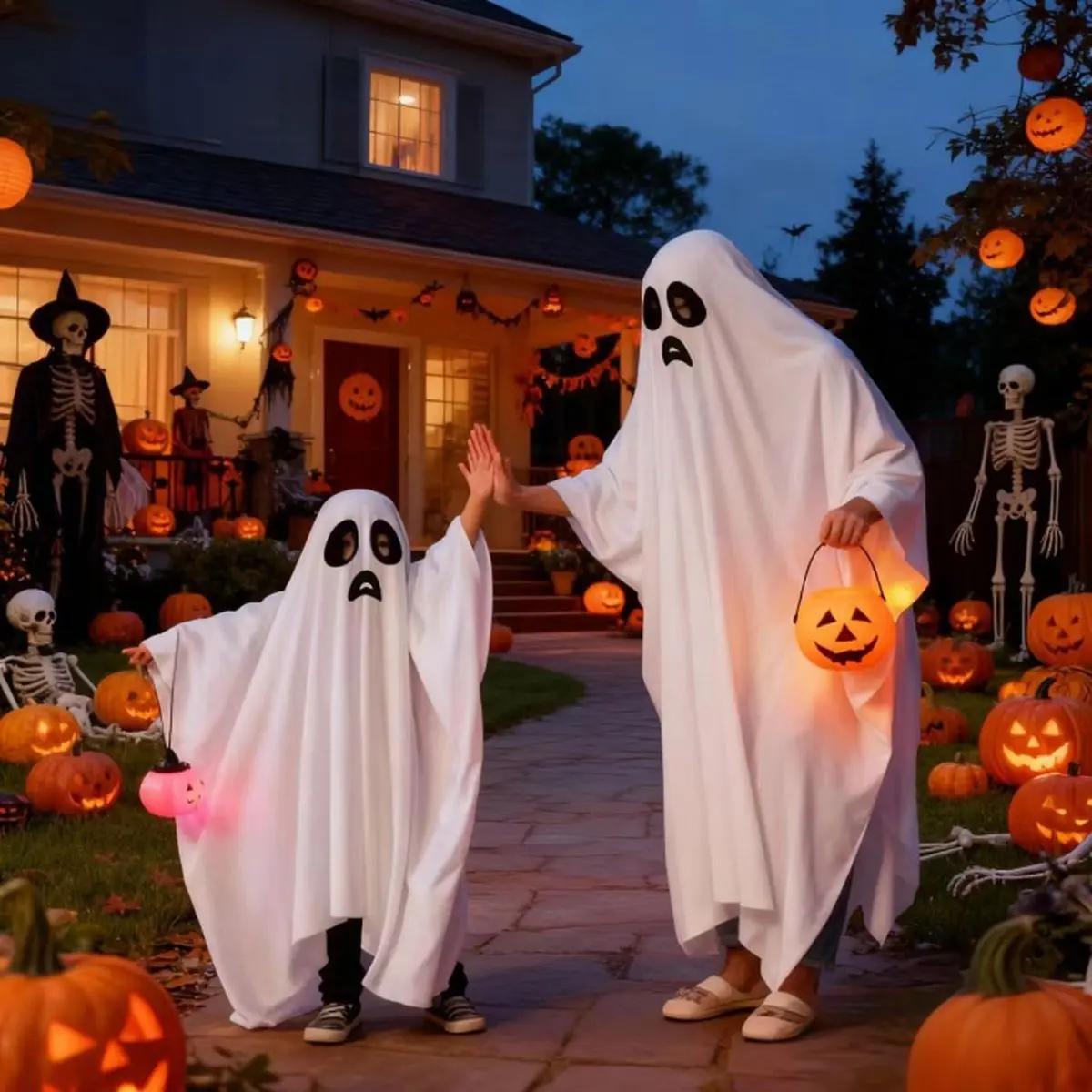 Ghost White Hooded Cloak Clothes - Kids-Adults Halloween Trick-or-Treat Cosplay Wear, Festive Party Costume Cape