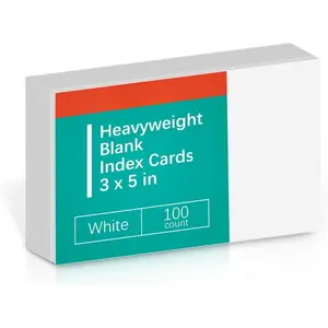 Blank Index Cards 3x5 Unlined Unruled Flash Note Cards 3" x 5", White, 100 Count, 200 GSM Heavy Weight