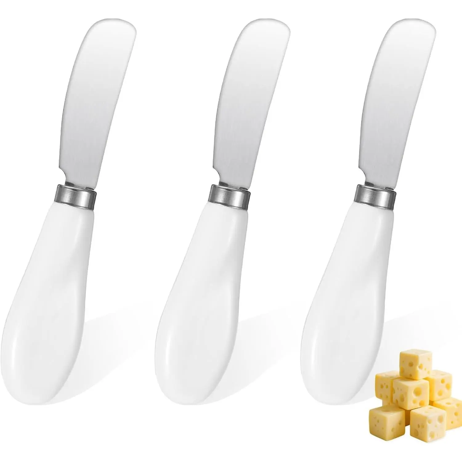 3 Pack Stainless Steel Butter Knife Cheese Spreader Knife with Porcelain Handle Mini Serving Tongs Sandwich Spreader for Kitchen