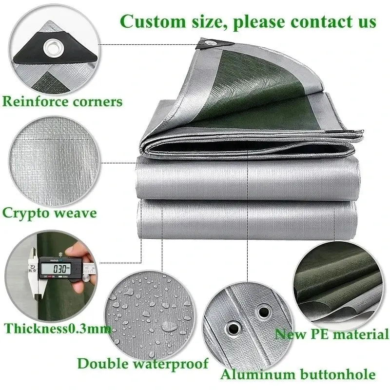 Pe Tarpaulin Rain Cloth, Waterproof Shade Sail for Outdoor Garden, Plant Shed, Boat, Car, Truck, Awning, Pet Dog Roof Cover, 2x2m 3x5