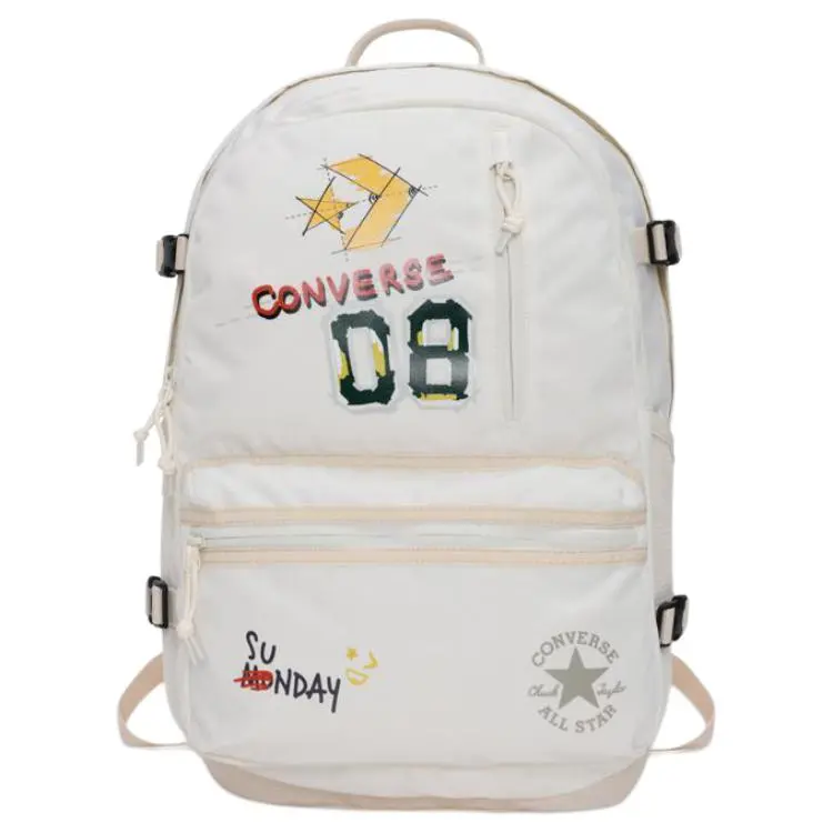Converse Straight Edge Retro Streetwear Printed Zippered Backpack for Men and Women in White