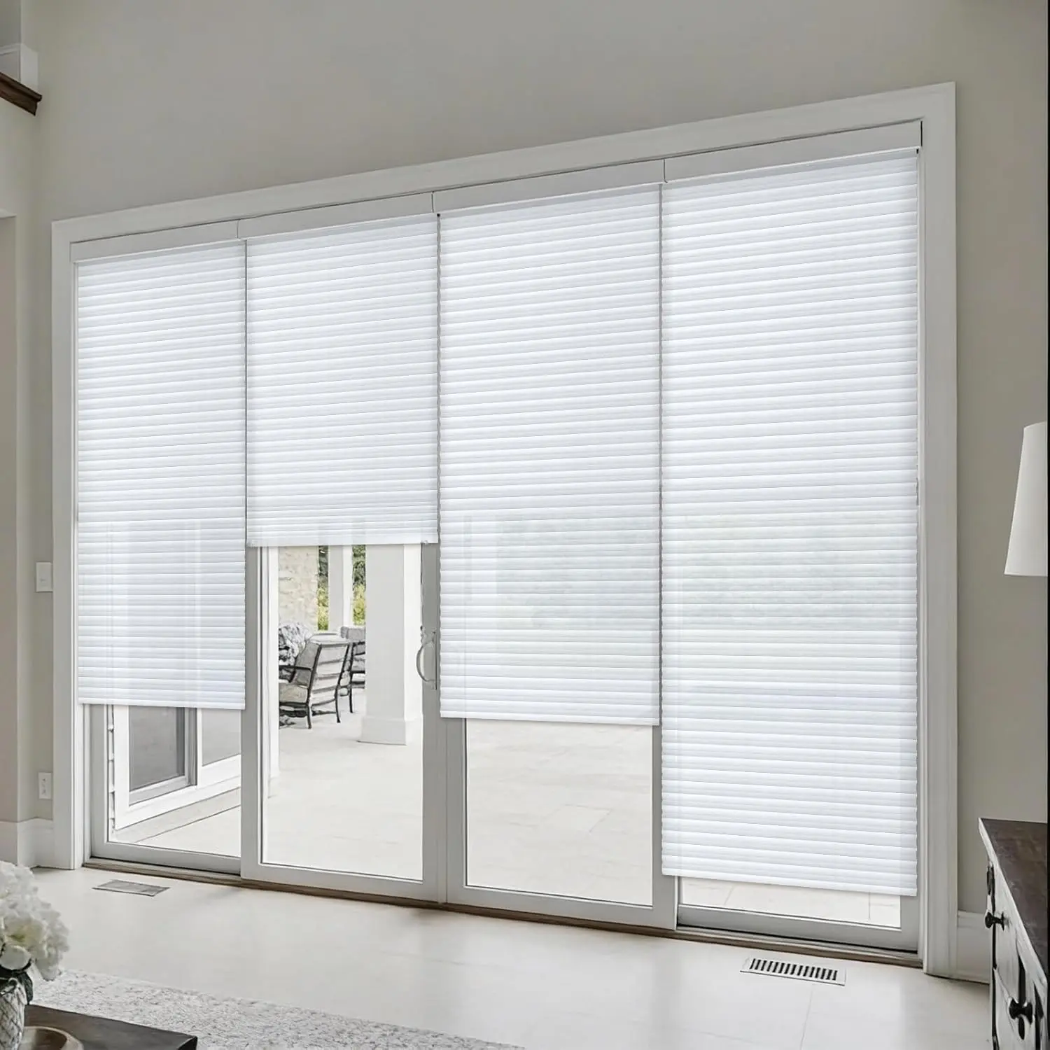6 Pcs 35 x 110 Inches Temporary Blinds for Indoor Windows No Tools Cut to Size Fabric Paper Pleated Shades Adhesive Privacy Blinds for French Door Sliding Door Light Filtering(White)