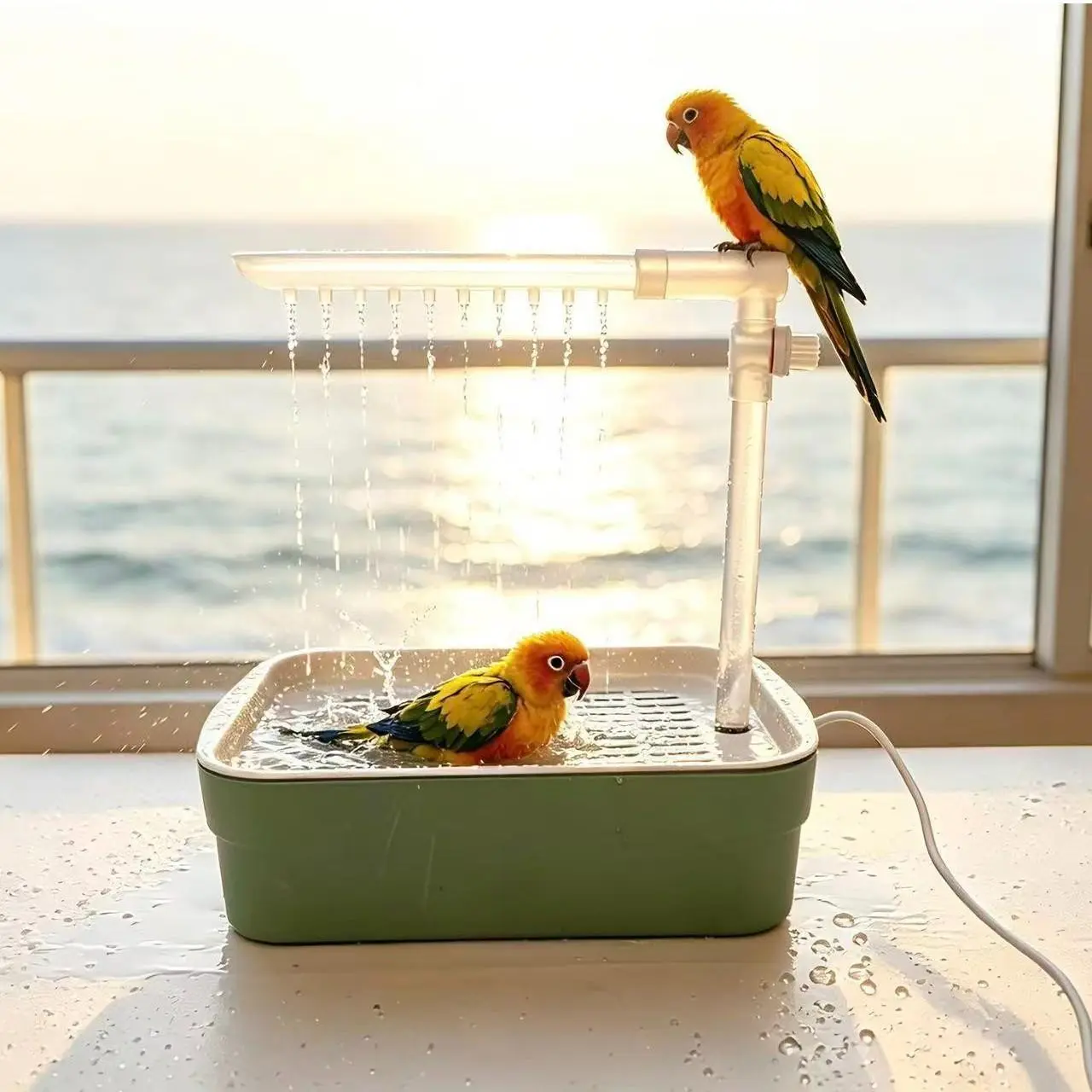 Automatic Parakeet Bird Bath with Pump, Compact, Adjustable Water Flow, USB Powered Bird Fountain, Quiet Circulating Water System for Budgie, Lovebird (s)