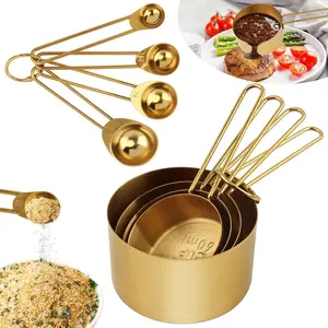 Small and elegant measuring cup and spoon set, made of 304 stainless steel material, used for baking and cooking. This is a high-end gold-plated gift kitchen tool, perfect for holiday and relocation gifts