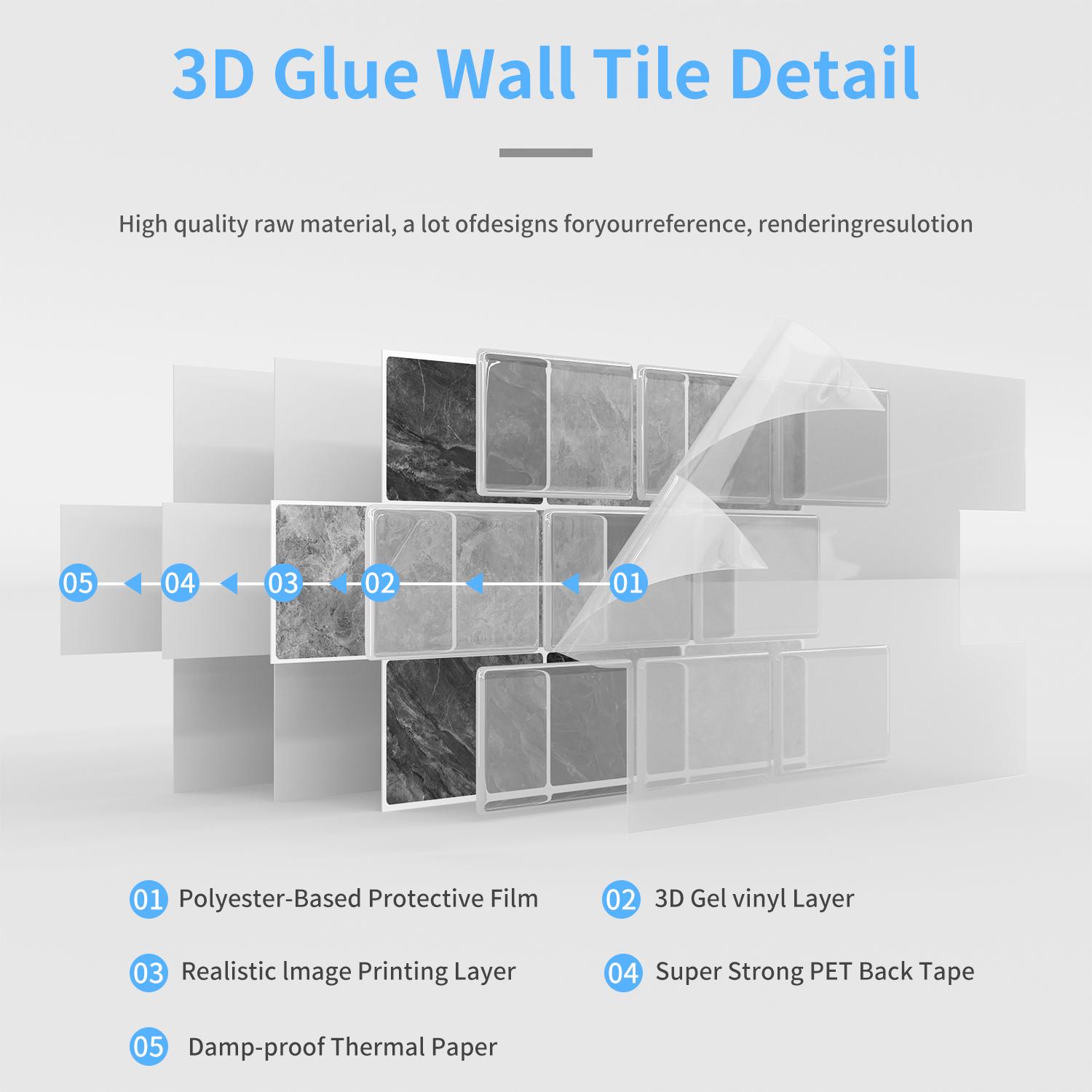 3D Peel and Stick Backsplash Tile, Black White Marble Design Self-adhesive Kitchen & Bathroom Backsplash Wall Sticker, DIY Wall Decoration, Marble Pattern Wallpaper