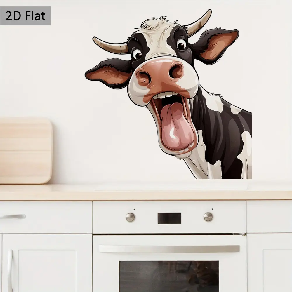 Funny Bull Kitchen Sticker, Transparent Cartoon Bull Wall Decor, Colorful Pattern, Suitable for Kitchen, Restaurant, Fridge, Gift Idea