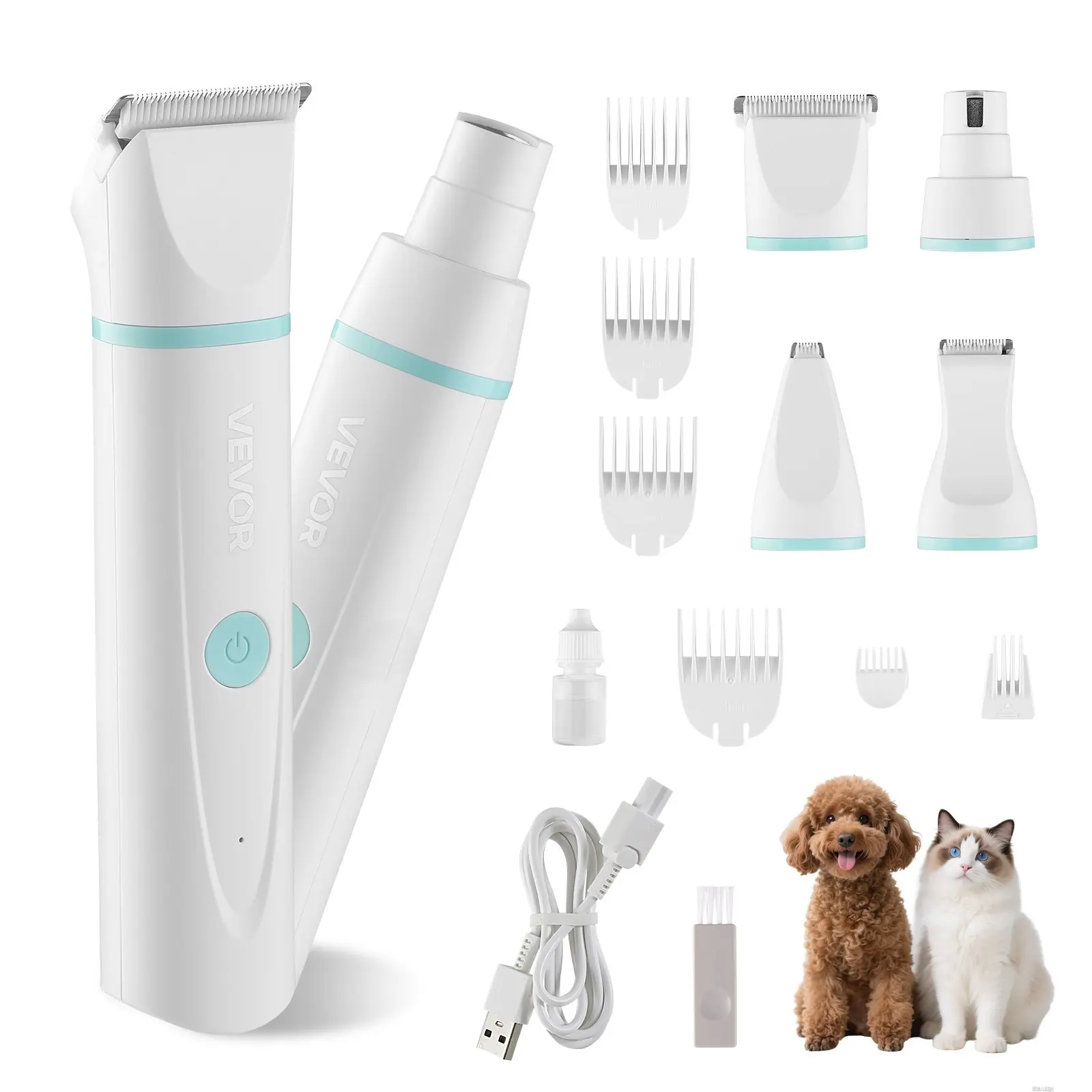 【DealsForYouDays】VEVOR Dog Clippers for Grooming, 4 in 1 Dog Grooming Kit, Low Noise, Rechargeable Pet Shaver with 6 Combs 4 Detachable Blades, Waterproof Cordless Pet Hair Trimmers Nail Grinder Set for Dogs Cats