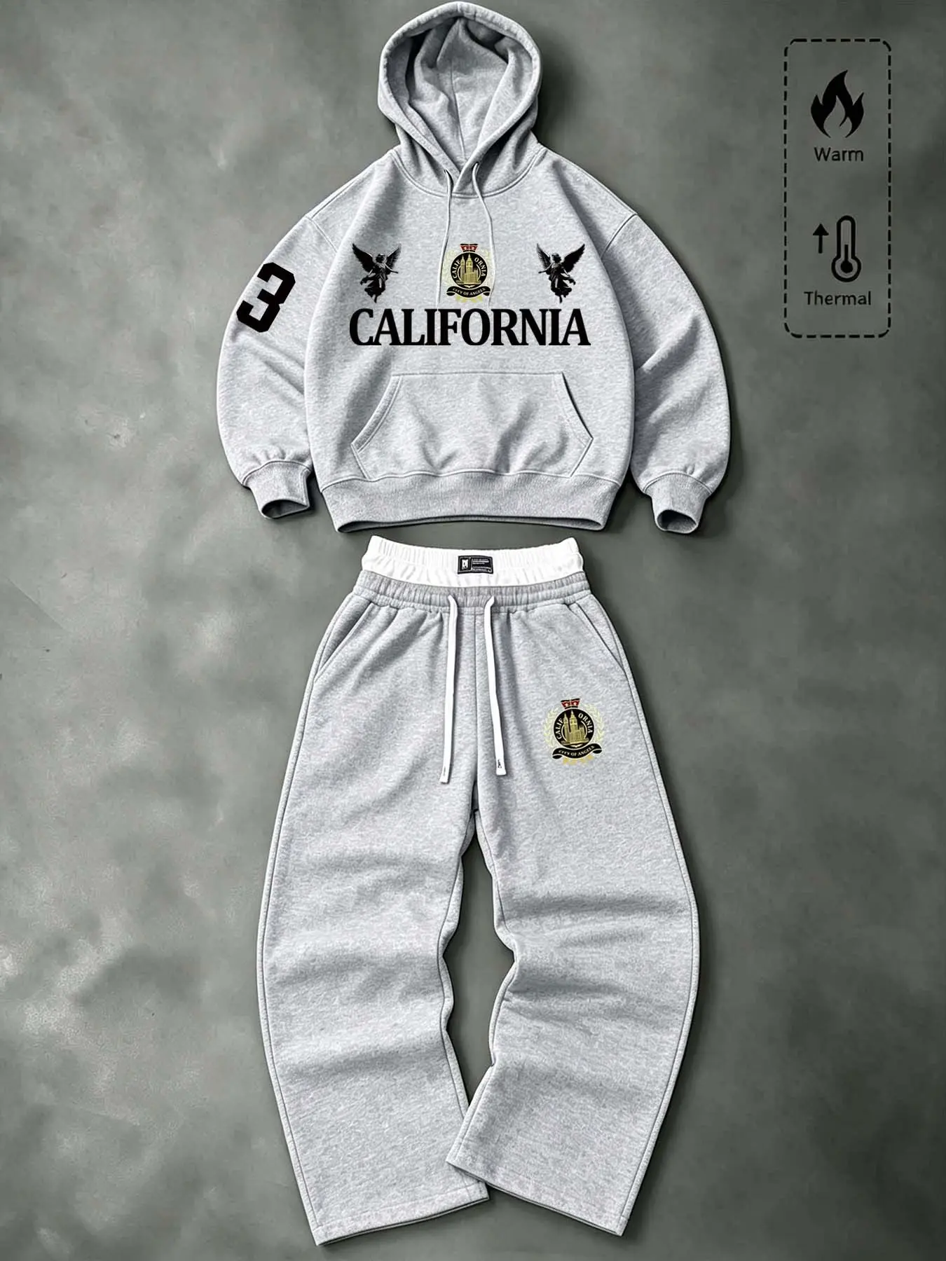 Hoodie and sweatpants set, soft, comfortable, loose, and casual two-piece outfit, featuring a classic retro angel letter design, perfect for school, daily walks, gatherings, sports, and casual outings, Activewear