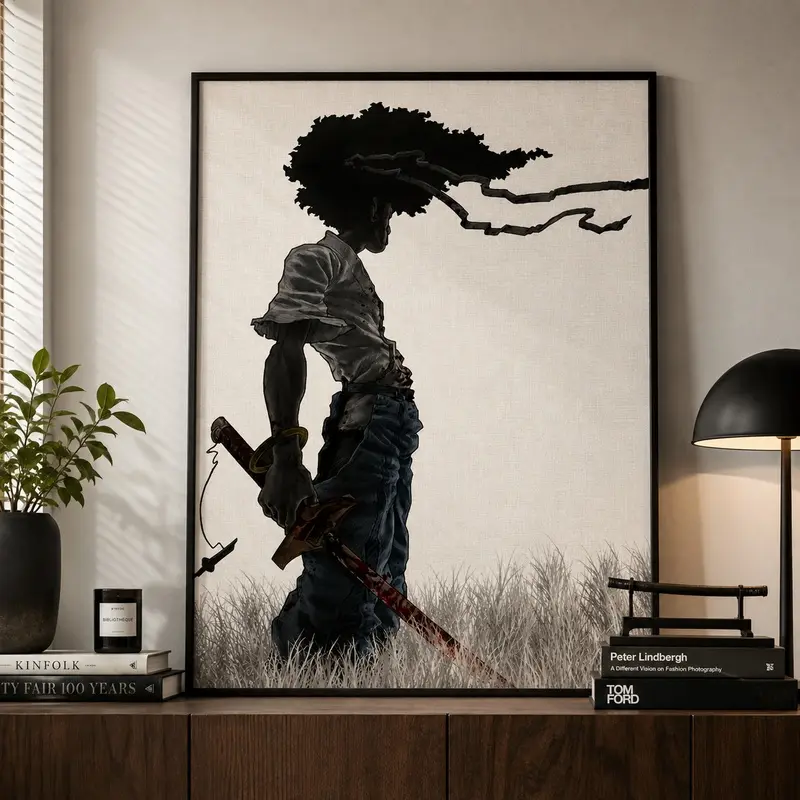 African Samurai Anime Poster, Room Aesthetics Poster, Decoration Painting, Canvas Wall Art, Frameless Hanging Ornaments Artistic Print Photo wall decor Glossy