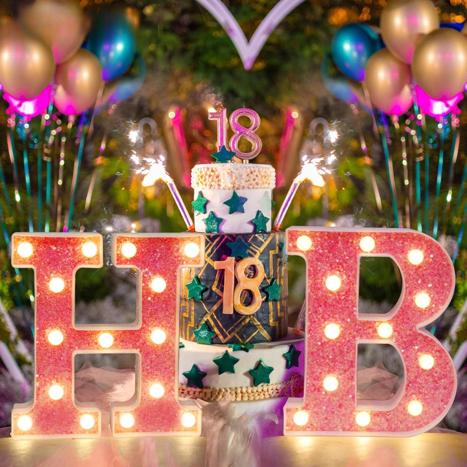 SUNDAY MIRTH LED Marquee Letter Lights, Light Up Pink Letters Glitter Alphabet Letter Sign Battery Powered for Night Light Birthday Party Wedding Girls Gifts Home Bar Christmas Decoration, Pink Letter A
