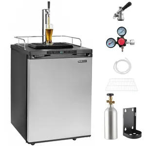 【DealsForYouDays】VEVOR 162L Single Tap Draft Beer Dispenser Kegerator, Full Size Auto-Defrost Keg Refrigerator with Shelf, CO2 Tank (No Gas), Drip Tray & Rail, 23°F-82.4°F Temp Control, 23.7x29.1x52.4" Silver Beer Tap Draft Dispensing Unit