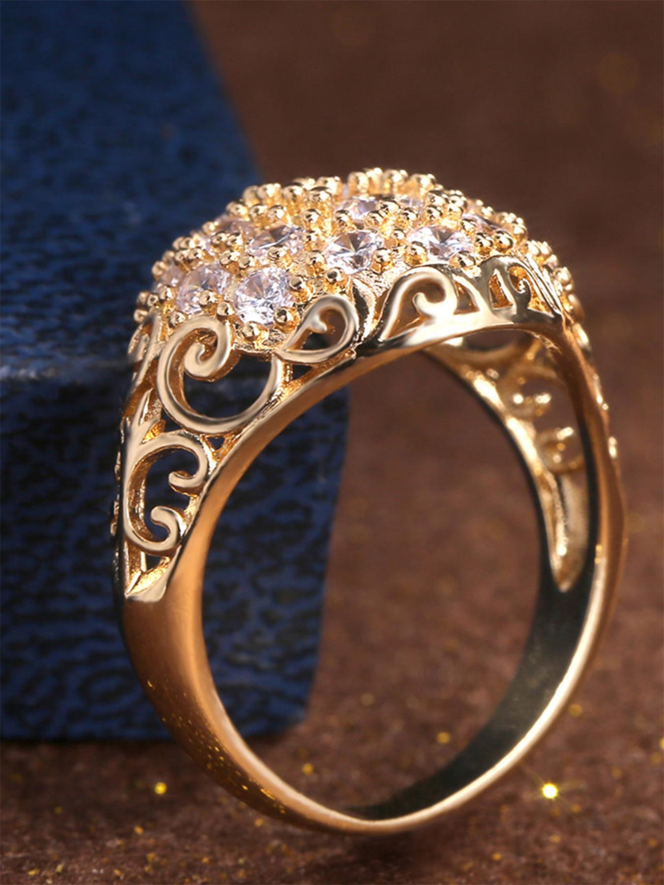 Elegant Hollow out Design Rhinestone Decorated Promise Ring, 2024 New Fashion Accessories for Women, Trendy Luxury Zirconia Ring for Party and Daily Life, Cubic Zirconia Rings