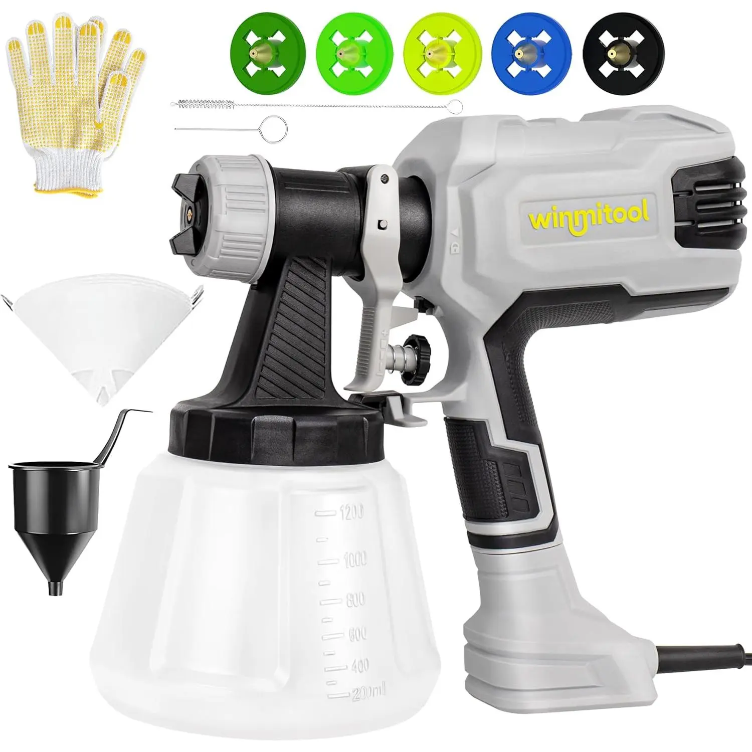 650W Sprayer, High-Powered Spray Gun, 5 Copper Nozzles &1200ml Container, 3 Spray Patterns, Electric Sprayer Gun for Painting, Furniture, Cabinets, &DIY