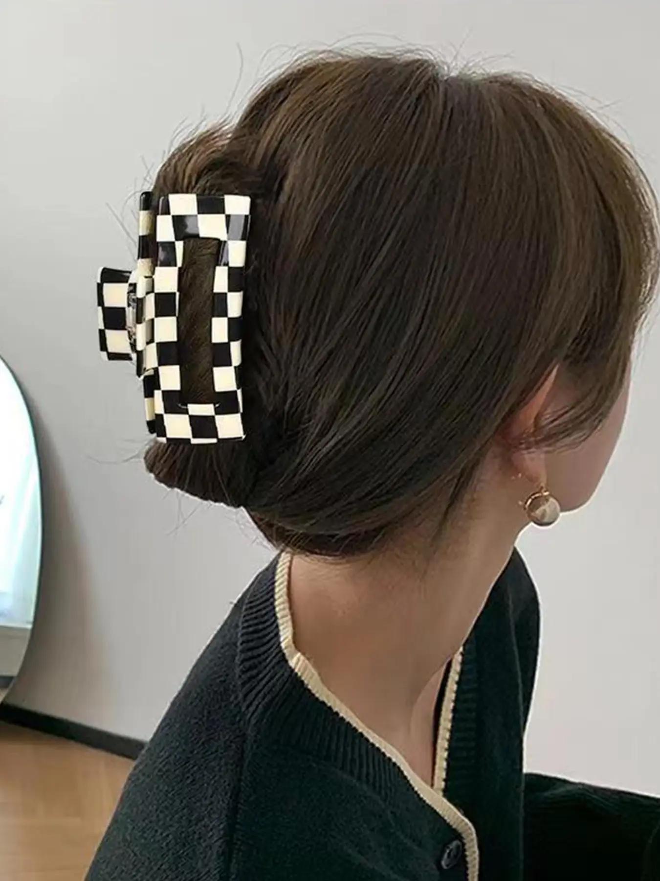 Checkerboard Pattern Hair Claw, Casual Versatile Claw Clip for Women & Girls, Elegant Fashion Accessories for Decoration, Exquisite Jewelry for Birthday Gifts