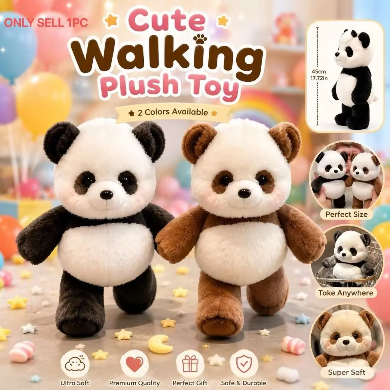 Forest Run Series Giant Panda Plush Toy Doll, Soft Cuddly Pillow Stuffed Animal, Perfect Gift for Birthday, Unisex Design, Cute Stuffies