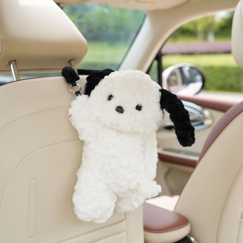 Cute Dog Design Car Tissue Box, Plush Dog Design Car Seat Back Tissue Holder, Creative Car Interior Accessories for Women & Girls, Tissue Dispenser