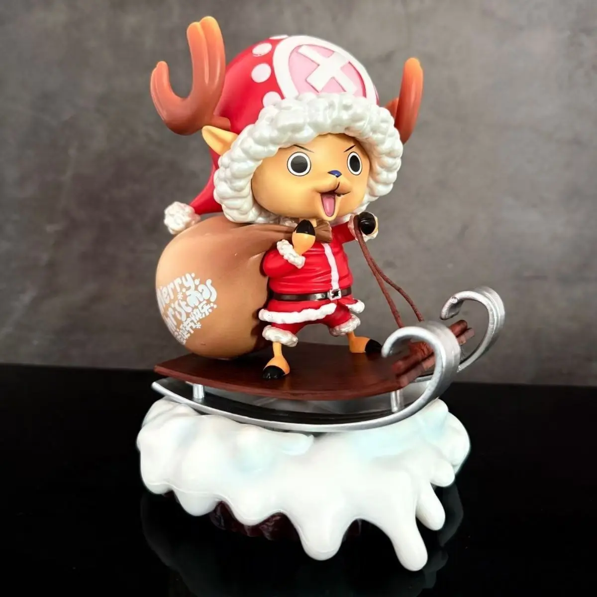 Christmas Jibanyan Sleigh Scene Figure Ornament, Handmade Model Collectible, Perfect Gift for Christmas Decorations