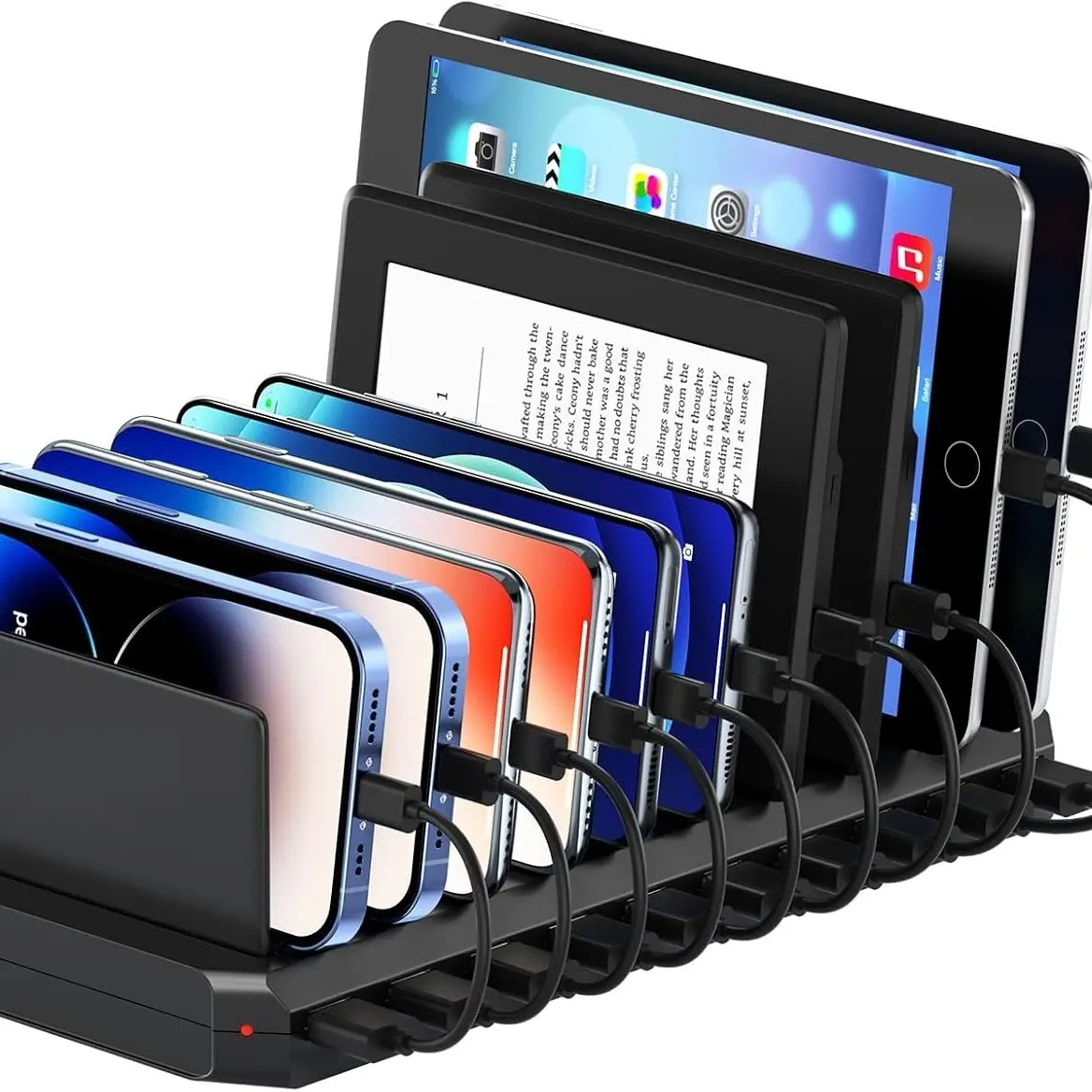 Multi-Device USB Charging Station, 10 Port 60w USB Charger with Adjustable Divider, Ideal for Hotels, Stores, Schools, Shopping Malls, Travel