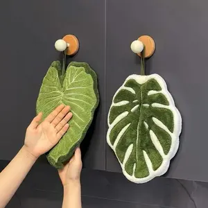 2 Pack Coral Fleece Leaf Hand Towels - Soft Absorbent Hanging Bathroom Kitchen Towels, Quick Dry Decorative Hand Towels for Home