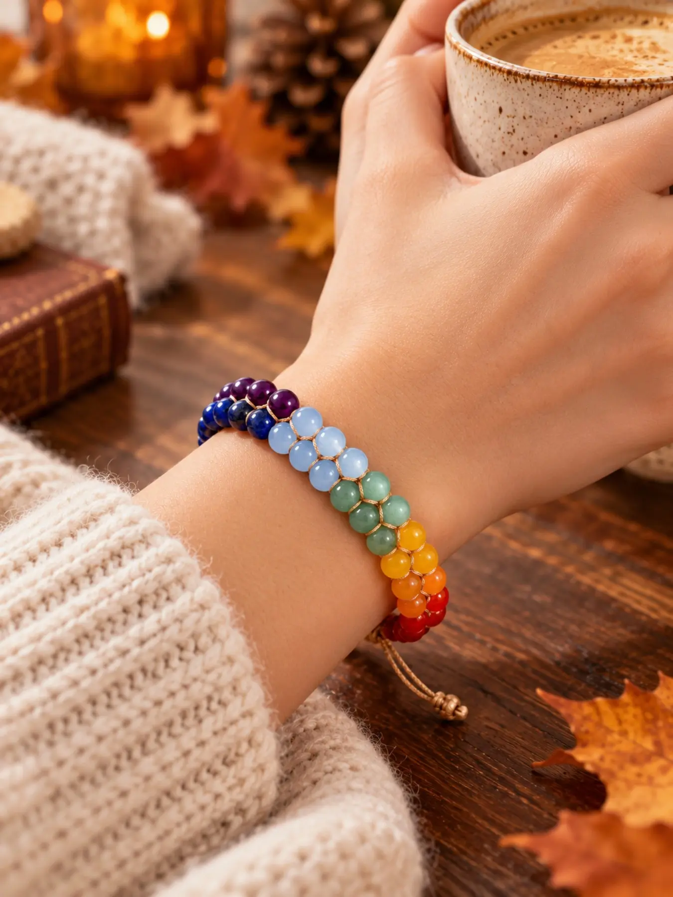 Boho 7 Chakra Crystal Beaded Bracelet, Adjustable Braided Multicolor Wrist Jewelry, Yoga Meditation Accessory, Thoughtful Gift for Women