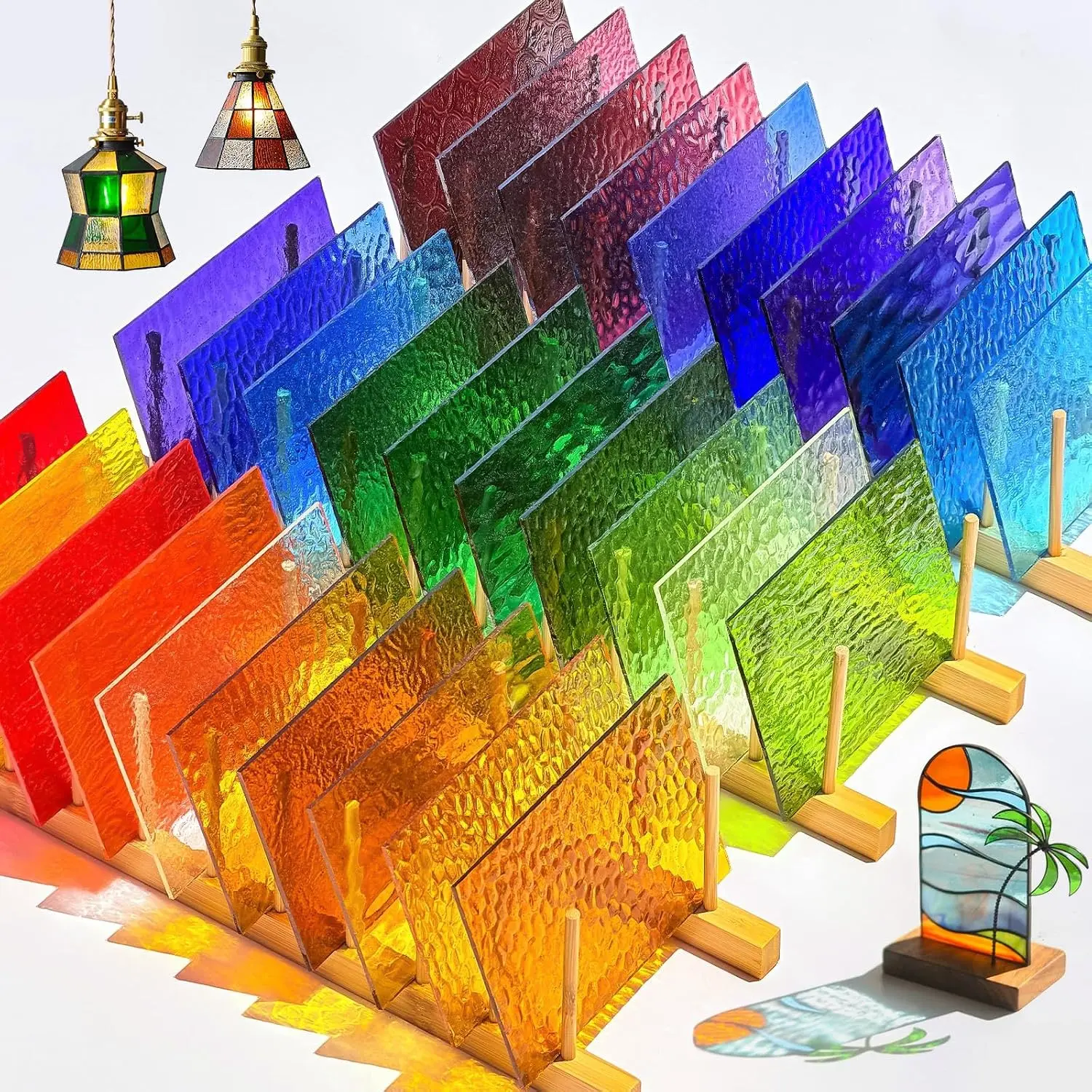 30 Sheets 6 x 4 Inch Transparent Cathedral Stained Glass Sheets, Rainbow Stained Glass Supplies for Window Arts, Mosaic Tiles Crafts, DIY Home Glass Decor & Suncatchers