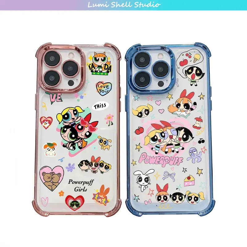 P-PowerpuffS Girls Plating Phone Case For iPhone 17 Pro Max 17Air 16 15 14 13 Plus Case TPU Back Cover Shell  Perfect For Holiday Gifts Birthdays for Your Girlfriend/Boyfriend/Friends