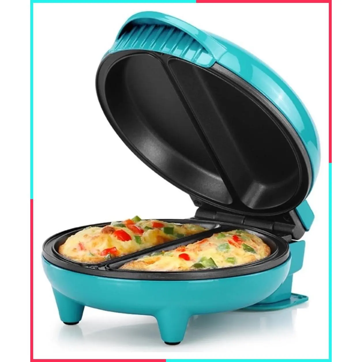 Stainless Steel 2-Section Omelet & Frittata Maker with Non-Stick Coating, Indicator Lights and Compact Storage for Easy Cooking and Cleaning, Teal, 2 Portions