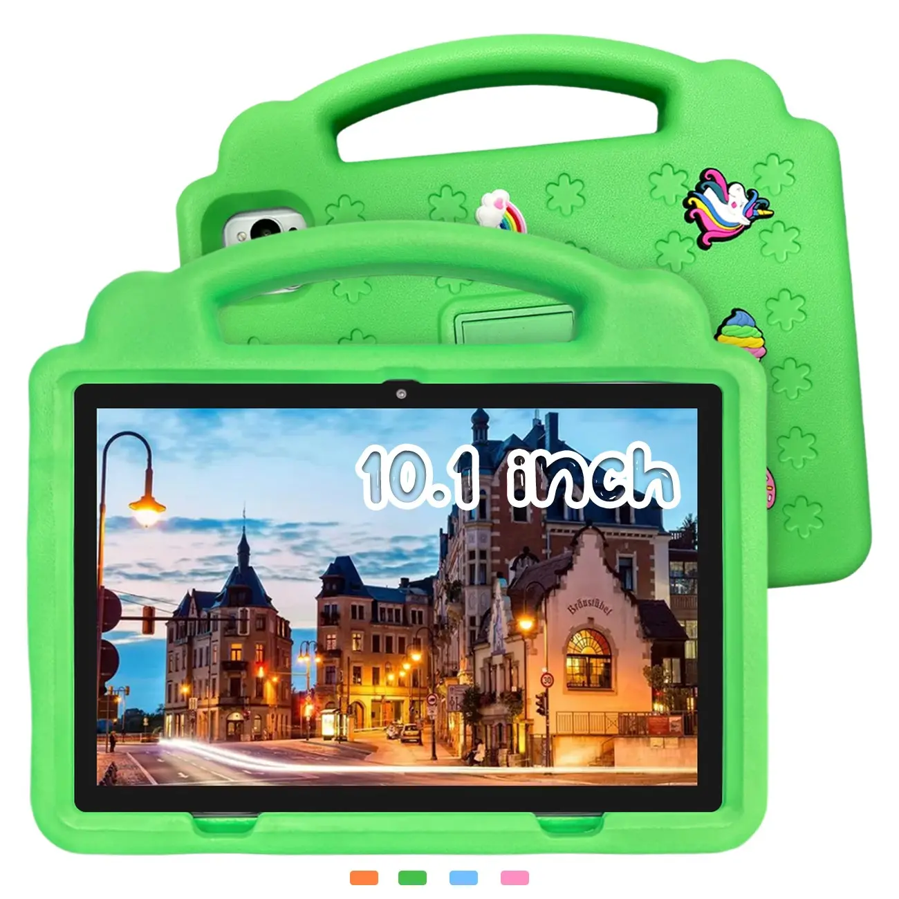 New Upgraded 10.1 Inch Kids Tablet Set, 5G High Speed WiFi, HD Screen Front & Rear Cameras, Full Shockproof Case, Multifunctional for Study Office Entertainment,Gift for Birthday Christmas Halloween Easter, Pink Blue Orange Green, No Power Adapter SummerF