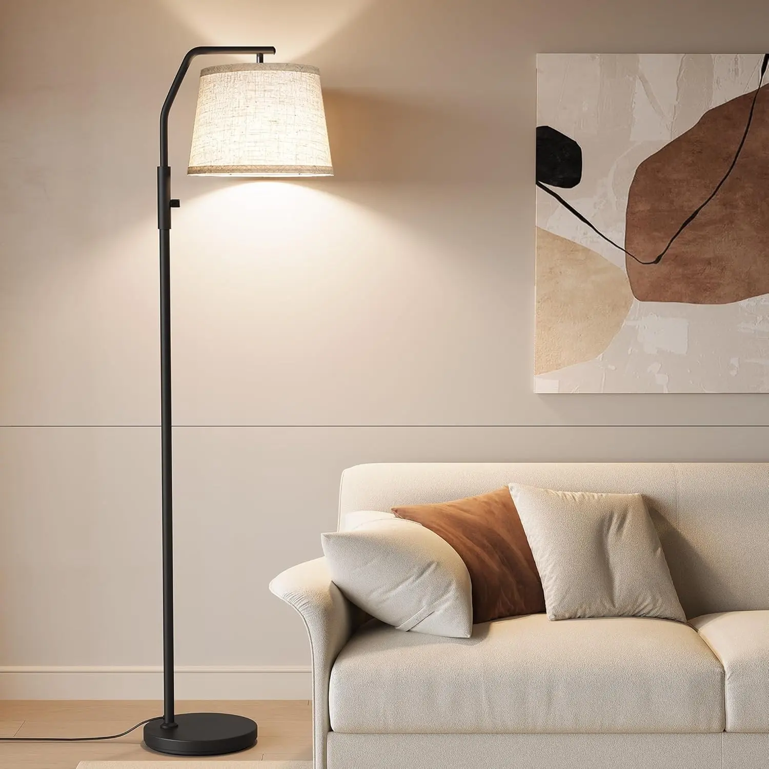 Floor Lamp for Living Room, Black | 9W Bulb Included, Adjustable Head, 0-100% Dimmable, Arc Design, Modern Standing Lamp