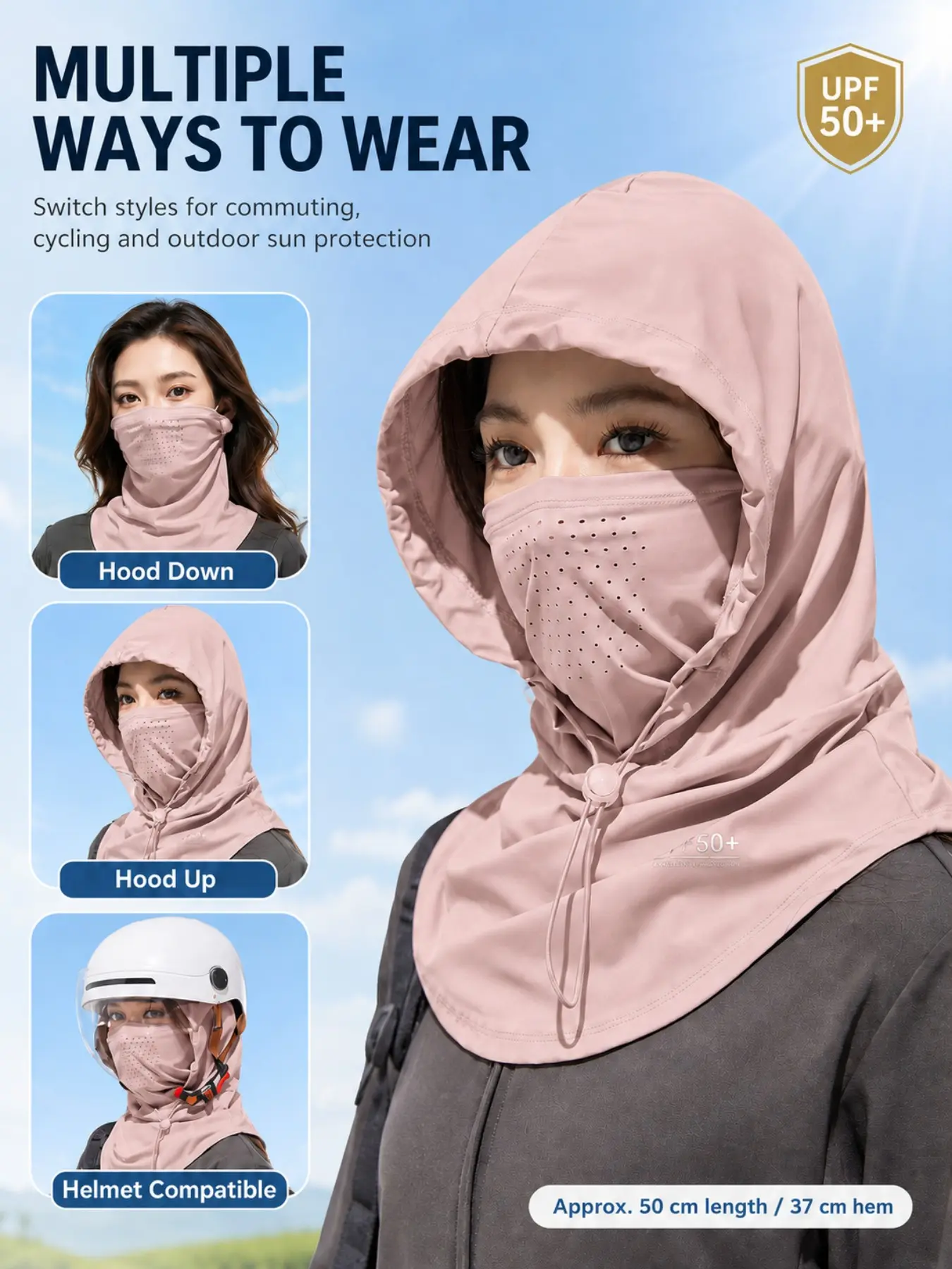Sun Protection Face Mask, Upf 50+ Breathable Hat with Neck Guard, Adjustable Outdoor Sunshade for Cycling, Hiking, Fishing, Commuting
