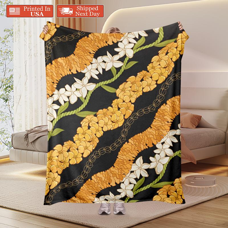 Hawaiian Plumeria & Puakenikeni Blanket: Vibrant Tropical Lei Design Throw With Island Vibes, Ultra Soft Plush Fleece Blanket Printed In USA For Luau Lovers
