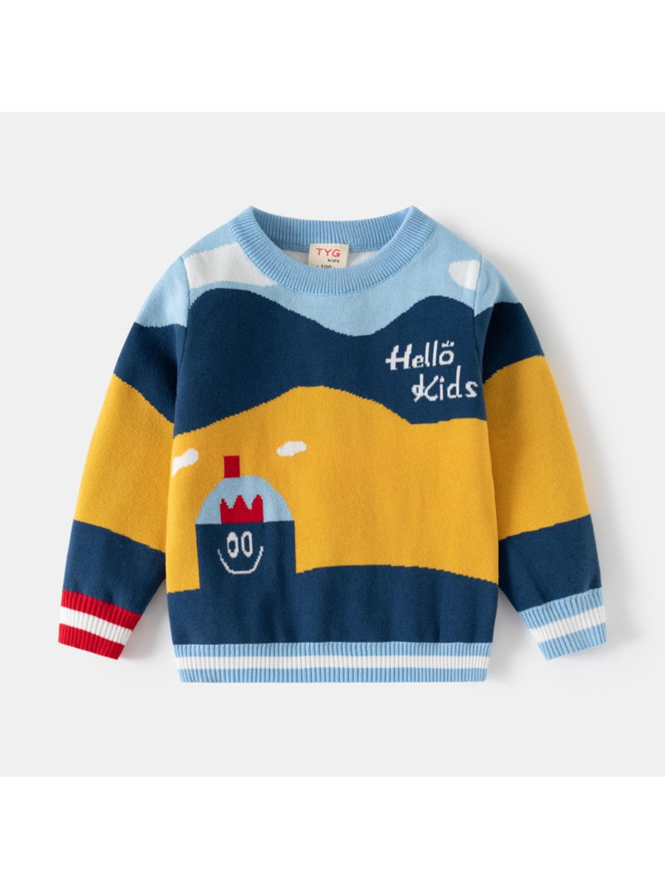 Boys' Chunky Knit Sweater - Thickened Winter Warmth with Double-Layered Insulation, Soft Stretchy Knit Fabric, Long Sleeve Round Neck Pullover for Indoor/Outdoor Play |     Cozy Casual Sweater for & Kids (Easy Overhead Design)