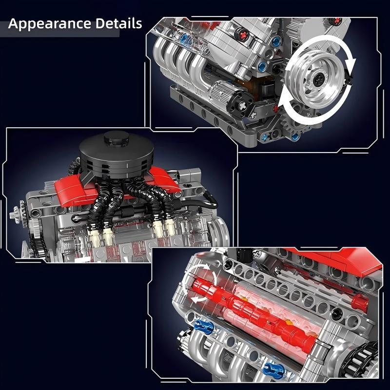 V8 Engine Building Blocks Electric Toy, Mechanical Kit Bricker Build Sets for Boys, Model Building Kits, Assembly Puzzle Gift, Requires 6 Aaa Batteries, Unisex Birthday Present, Building Block Model, Diy Assembly Kit