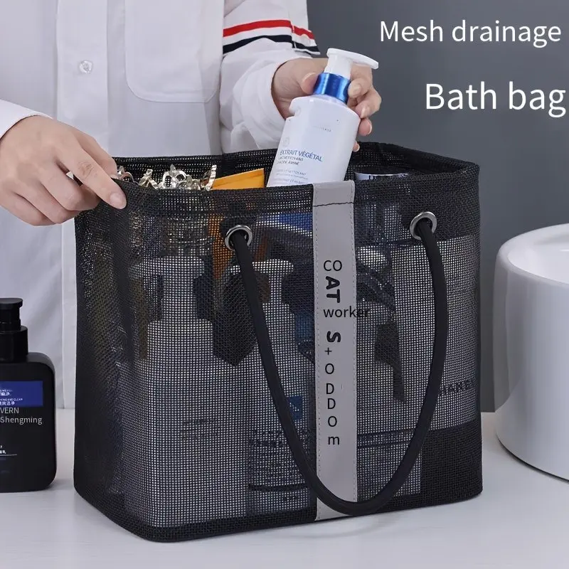 1PC Foldable Mesh Shower Basket, Portable Bathroom Storage Basket, Soap and Cosmetics Organizer, Space-Saving Bath Accessory, Cosmetic Toiletry Organizer