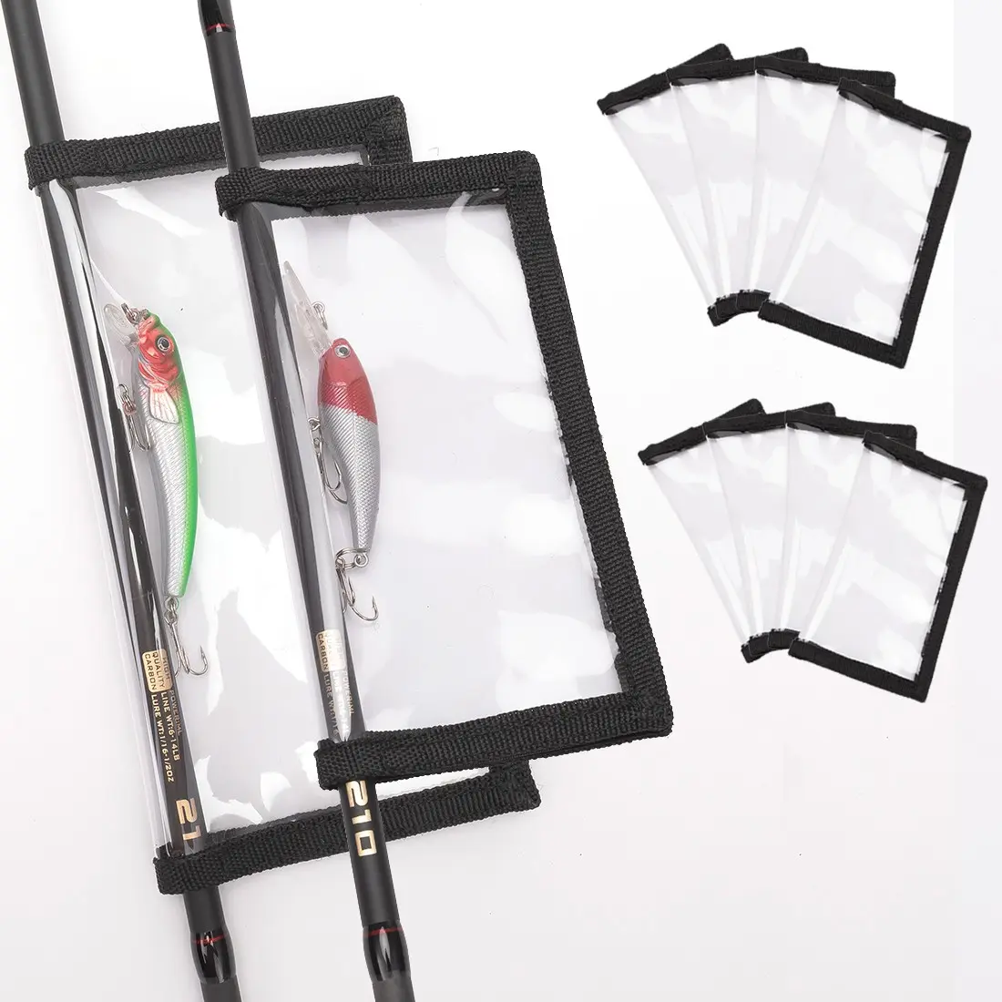 Fishing Lure Wraps 10 Packs, Durable Clear PVC Lure Covers, Easy Visibility, Bait Storage, 5 Large & 5 Medium Sizes
