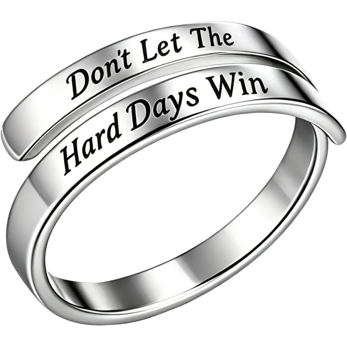 Dont Let The Hard Days Win Ring for Women, Adjustable Stainless Steel Spiral Wrap Twist  Inspirational Rings, Engraved Motivational   For Women and Men