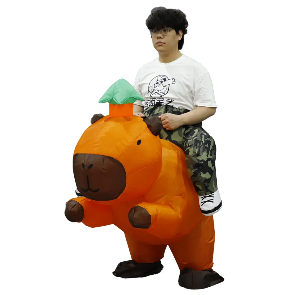 Cute Capybara Cycling Costume, Polyester Inflatable Suit, Youth Adult Size, Fits 155-190cm, Includes Fan & Battery Box, Cosplay Party Essential