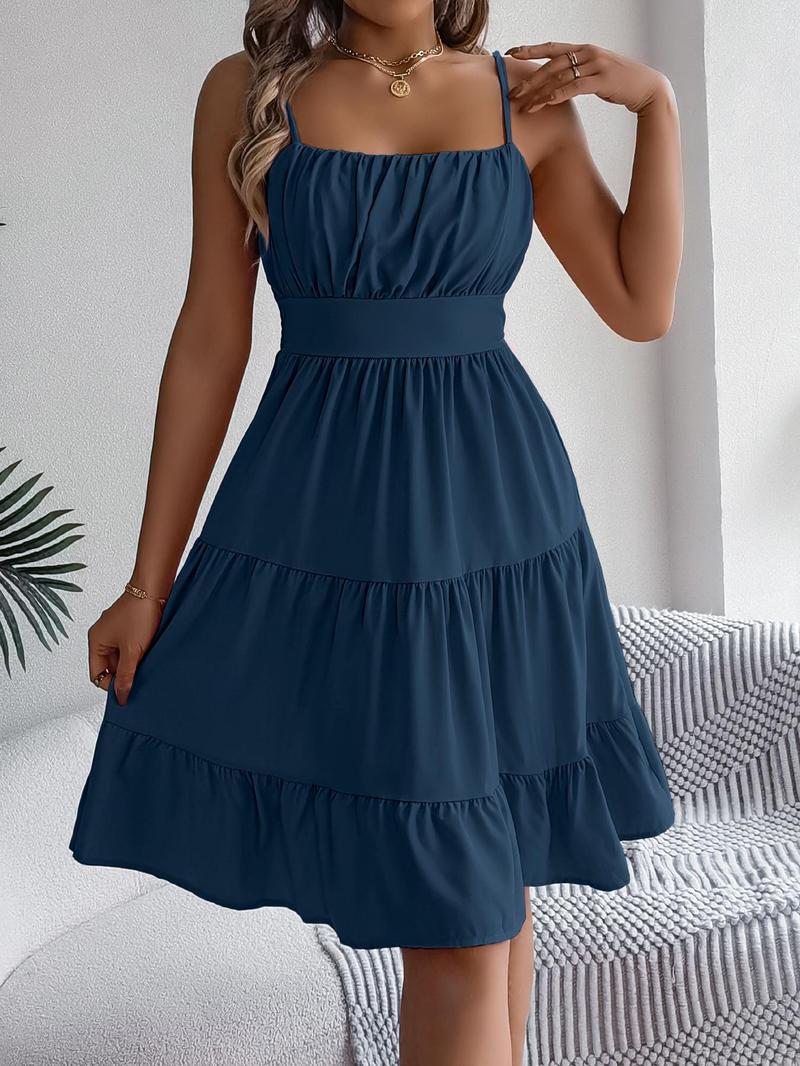 Women's Solid Color Cami Dress, Casual Fashionable Sleeveless A Line Dress for Summer, Ladies Clothes for Daily Wear