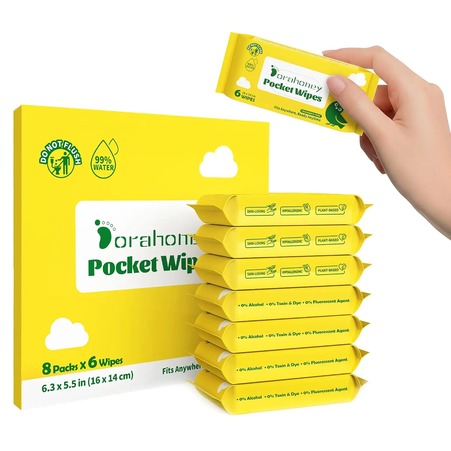 Unscented Travel Wet Wipes, 99% Purified Water Mini Wipes for  ,  & Plastic-Free Pocket Wipes, 48 Count (8 Packs of 6)