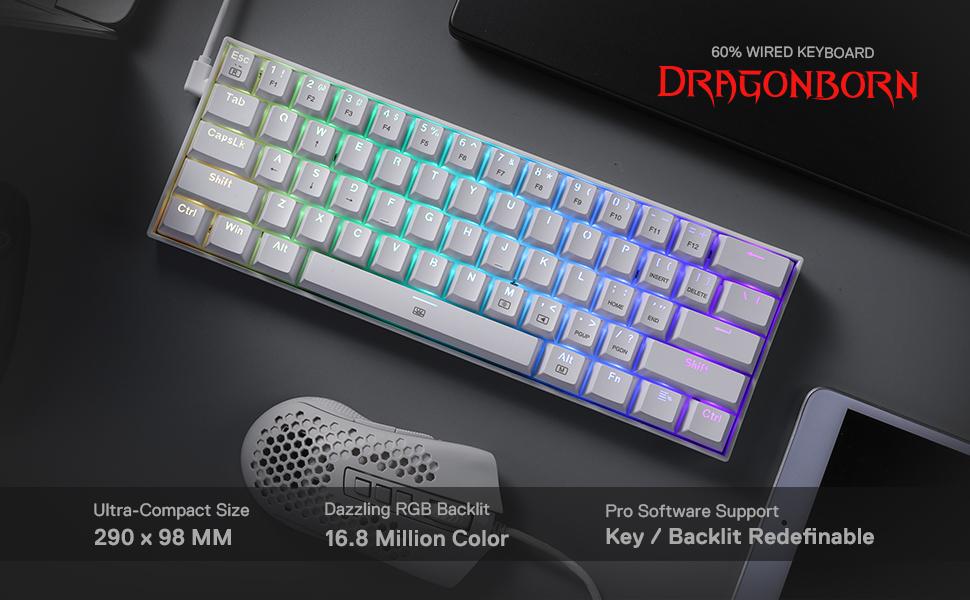 Redragon K630 Dragonborn 60% Wired RGB Gaming Keyboard, 61 Keys Compact Mechanical Keyboard with Linear Red Switch, Pro Driver Support Redragon K630 Dragonborn 60% Wired RGB Gaming Keyboard, 61 Keys Compact Mechanical Keyboard with Linear Red Switch, Pro Driver Support