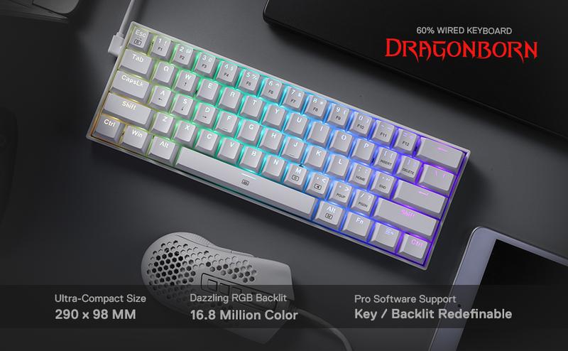Redragon K630 Dragonborn 60% Wired RGB Gaming Keyboard, 61 Keys Compact Mechanical Keyboard with Linear Red Switch, Pro Driver Support