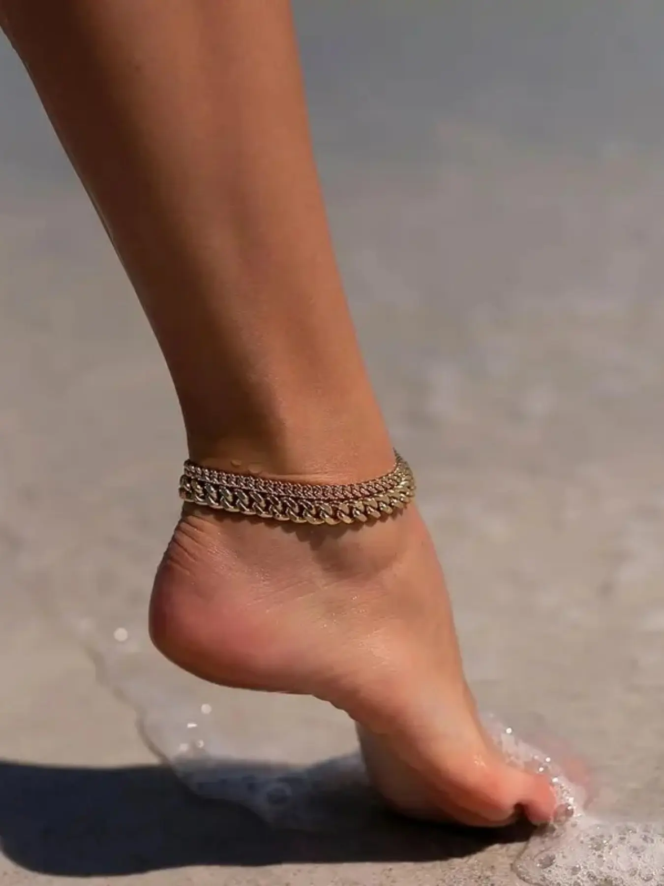2-Piece Cuban Chain Anklet Set for Women, Adjustable Waterproof Foot Jewelry, Fashionable Layered Anklets, Perfect Gift