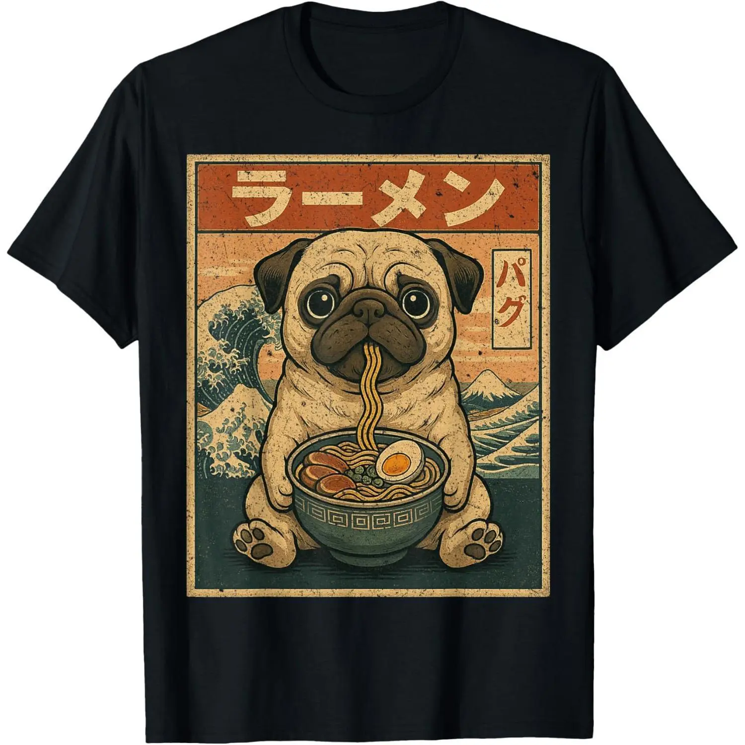 Funny Ramen Pug Graphic T-Shirt - Kawaii Japanese Style