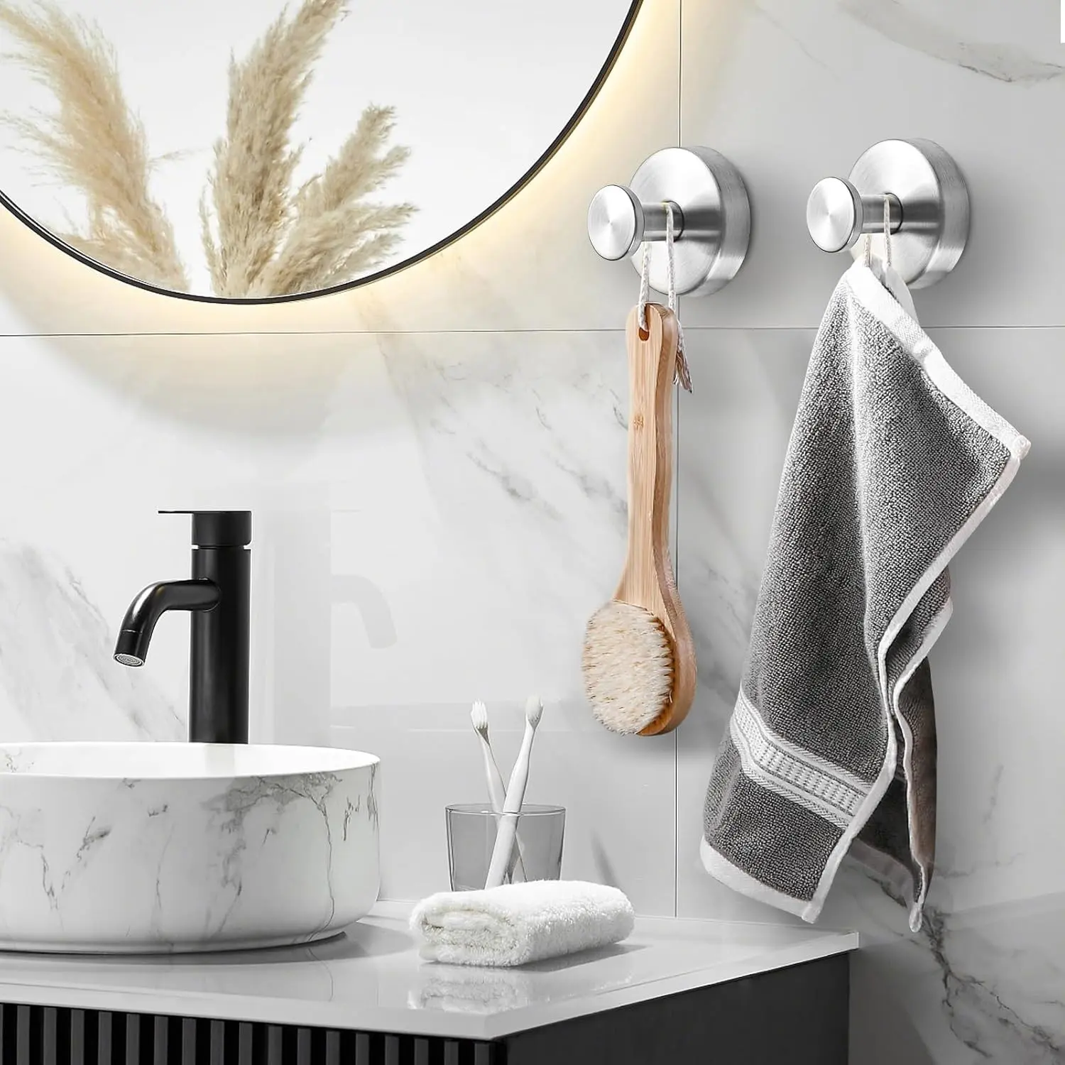 Suction cup hook, newly upgraded vacuum exhaust, locking wall suction technology, suitable for smooth surfaces, Homegoods, Hooked Hangers, Bathroom Suction Hooks, Holds Up to 15 Lbs, Waterproof, Rust-Resistant, Matte Finish