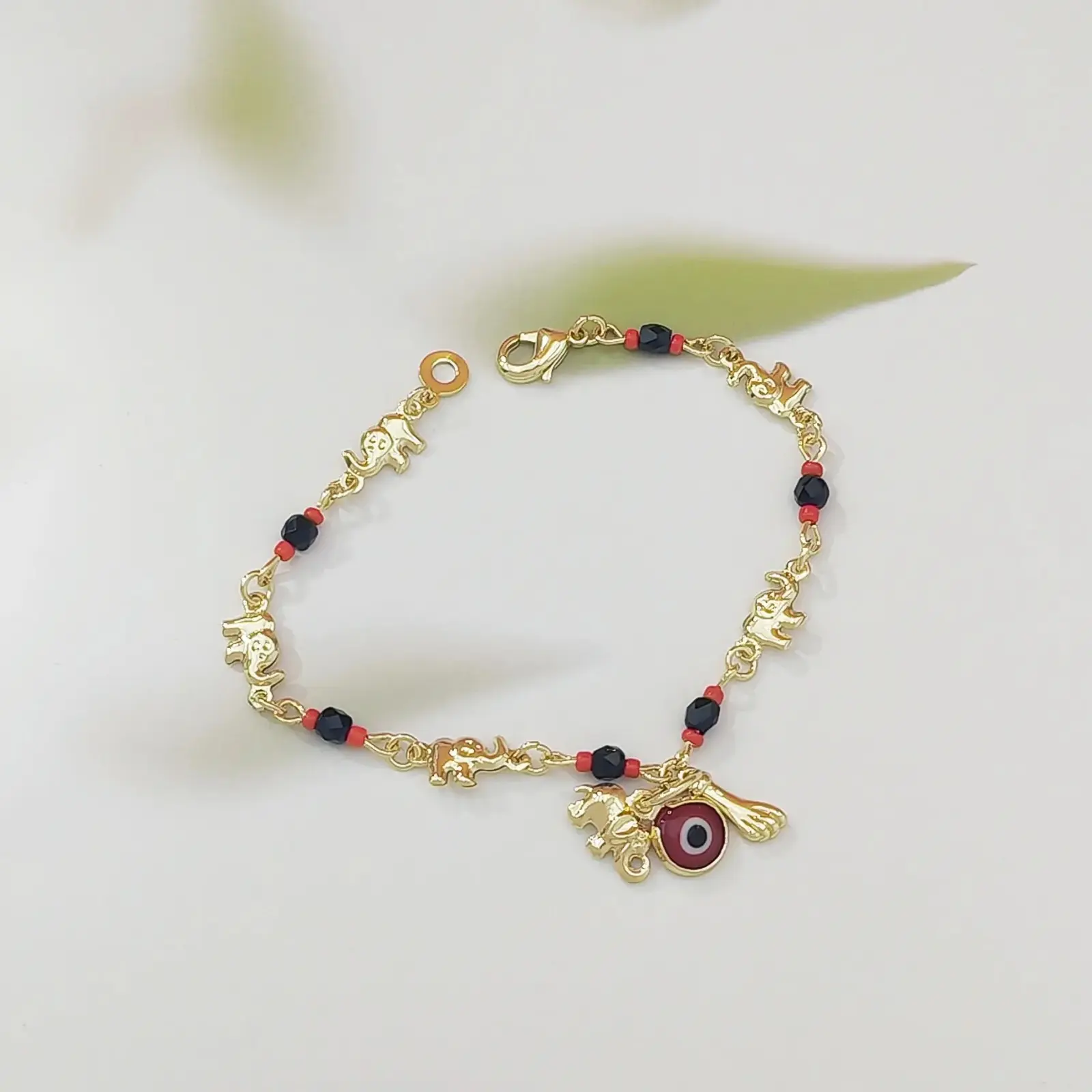 Women's 14 Karat Gold Plated Beaded Chain Exquisite Everyday Wear Jewelry Bracelet - Evil Eye Charm, Animal Motifs (Elephant, Horse) Good Luck Protection Costume Jewelry, Everyday Wear Bracelet, Exquisite Bracelet