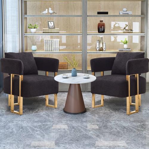【Bellemave】TS Modern decorative chair, living room side chair with gold metal legs, no wheels, suitable for dressing area, reception room, office,Teddy fleece upholstered metal foot sofa 2PCS Black