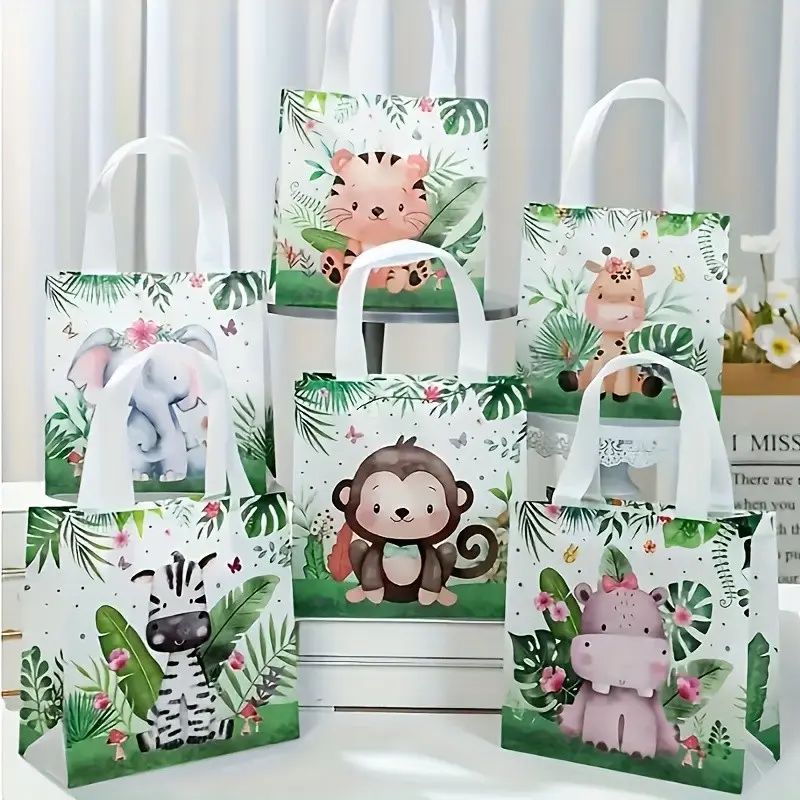 Wildlife Theme Tote Bag, Forest Animal Pattern, Durable Non-Woven Gift Bag, Ideal for Shower Gifts, Jungle Party Presents, Gift Packaging Bag